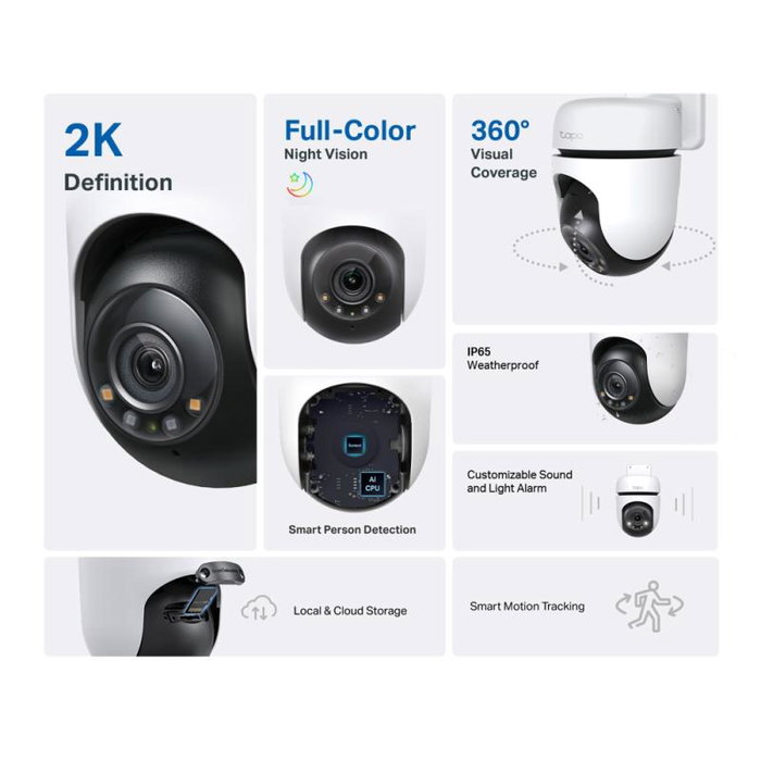 TP-Link Tapo C510W V2 Cámara Vigilancia IP Exterior 3MP 2K WiFi Giratoria Inclina Pack 2 Unidades