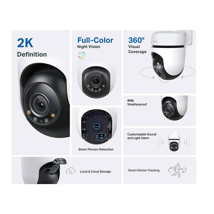 Camara exterior ip wifi tp-link tapo c510w ip65 con rotacion 360º 2k 2304x1296 deteccion multiple alarma