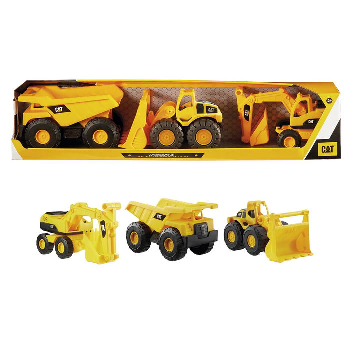 Funrise Caterpillar Pack 3 Vehículos Construcción 83360 Camión Volquete, Pala Cargadora, Excavadora