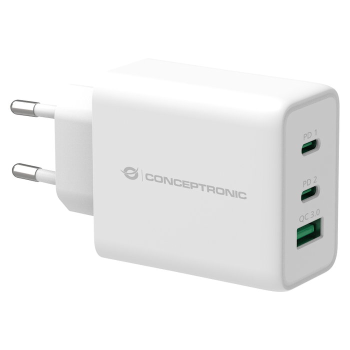 Conceptronic ALTHEA12W Cargador GaN 65W 3 Puertos Blanco Conceptronic ALTHEA12W Cargador GaN 65W 3 Puertos Blanco