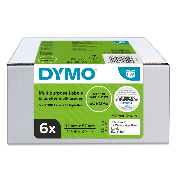 DYMO Etiquetas LabelWriter Multiuso 32 x 57 mm Blanco Pack de 6 Rollos DYMO Etiquetas LabelWriter Multiuso 32 x 57 mm Blanco Pack de 6 Rollos