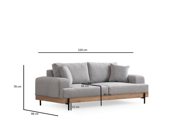 Atelier Del Sofa Sofá de 3 Plazas Eti Oak 3 Seater - Gris