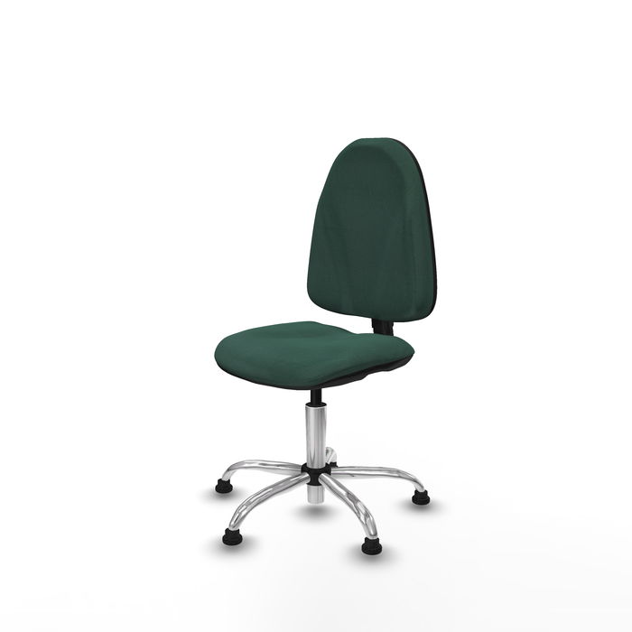 Silla de oficina Algarra con mecanismo Contacto permanente básico tapizada con Tela color Verde botella. Equipada con Base cromada, Sin brazosy Topes