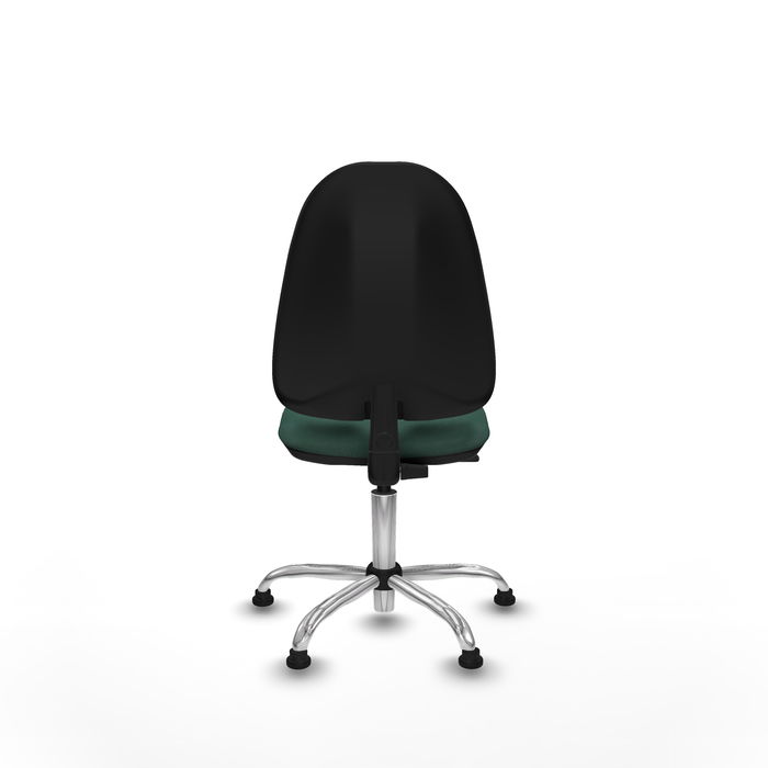 Silla de oficina Algarra con mecanismo Contacto permanente básico tapizada con Tela color Verde botella. Equipada con Base cromada, Sin brazosy Topes