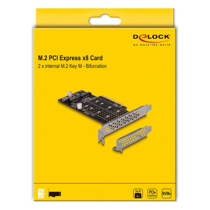 DeLOCK Tarjeta Expansión PCIe x8 a 2 x NVMe M.2 Interno - Bifurcación, Factor de Forma Low Profile, PCIe 4.0, Compatible Windows 10/11