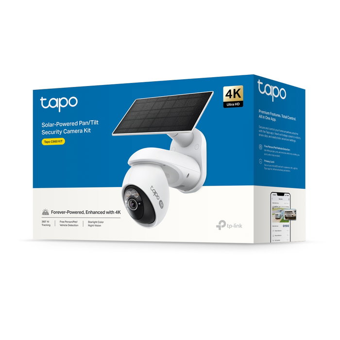 Tp-Link Tapo C660 Kit Cámara Videovigilancia 4K Solar Visión Nocturna Color Detección IA 360° Batería Recargable