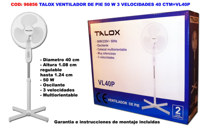 TALOX Ventilador de Pie 50 W 40 cm VL40P-FS40T/RD-40 TALOX Ventilador de Pie 50 W 40 cm VL40P-FS40T/RD-40