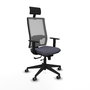 Silla de oficina Horna con mecanismo Sincro/Traslack tapizada con Tela color Gris oscuro y malla color Gris. Equipada con lumbar 1D, Brazos 1D, Cabecero Fijo y Ruedas 65 mm parqué