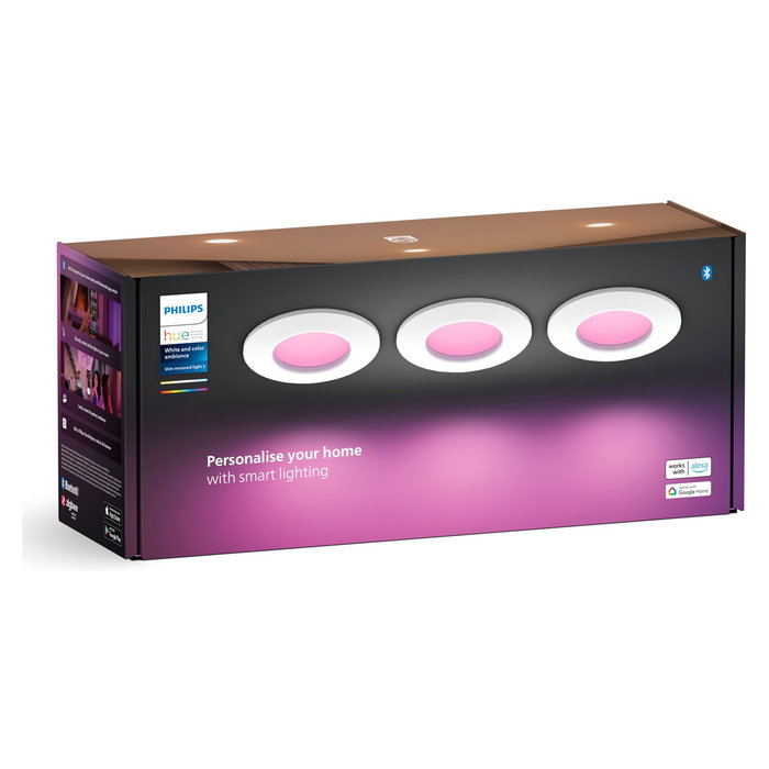 Philips Hue White & Color Ambiance Slim Recessed 90 mm Luz Empotrable, Bluetooth/Zigbee, Blanco, Multicolor (2000-6500K), IP44, 8.3W, Para Sala/Baño/Dormitorio