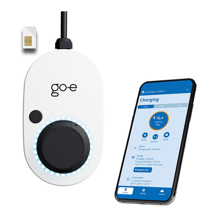 Go-eCharger go-e Charger Gemini 2.0 22 kW 32A Trifásico para Pared Tipo 2 con eSIM y Wifi Blanco y Negro