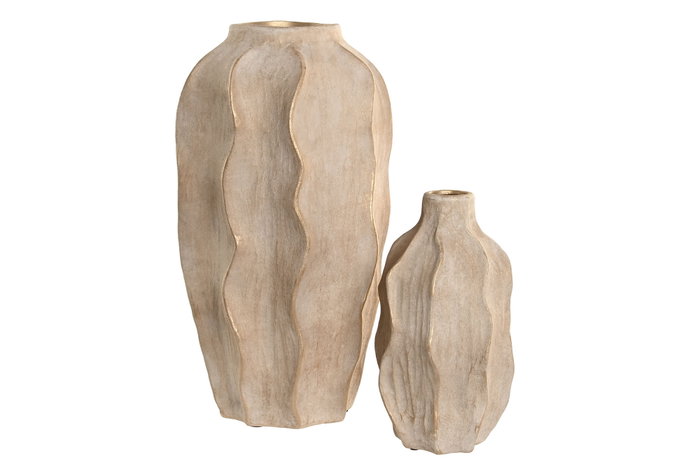 DKD Home Decor Jarrón de Gres Ondas Desgastado Beige