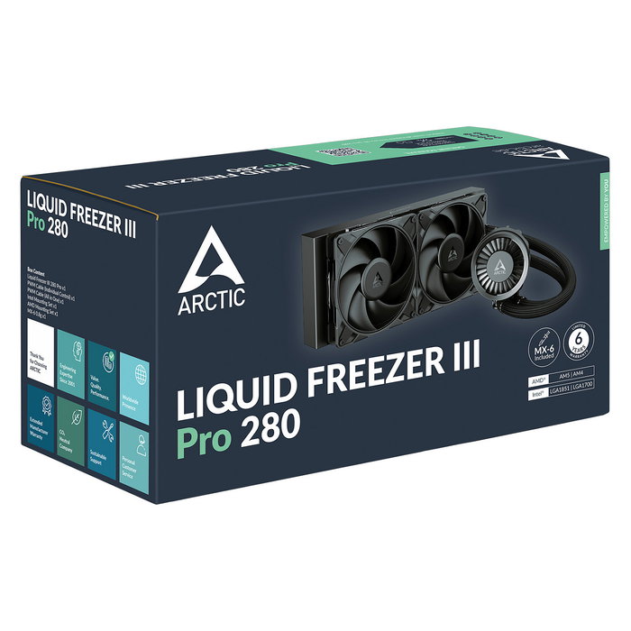 ARCTIC Liquid Freezer III Pro 280, Sistema de Refrigeración Líquida AIO, 2 Ventiladores de 140 mm, Negro, Compatible LGA 1851/1700 y AM4/AM5