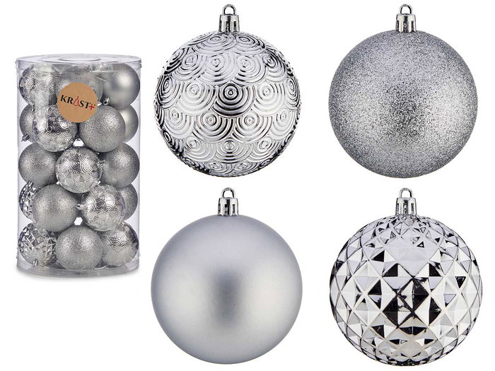 Krist+ Set de 25 Bolas de PVC Plata, 8 cm (Pack de 4 Unidades) Krist+ Set de 25 Bolas de PVC Plata, 8 cm (Pack de 4 Unidades)