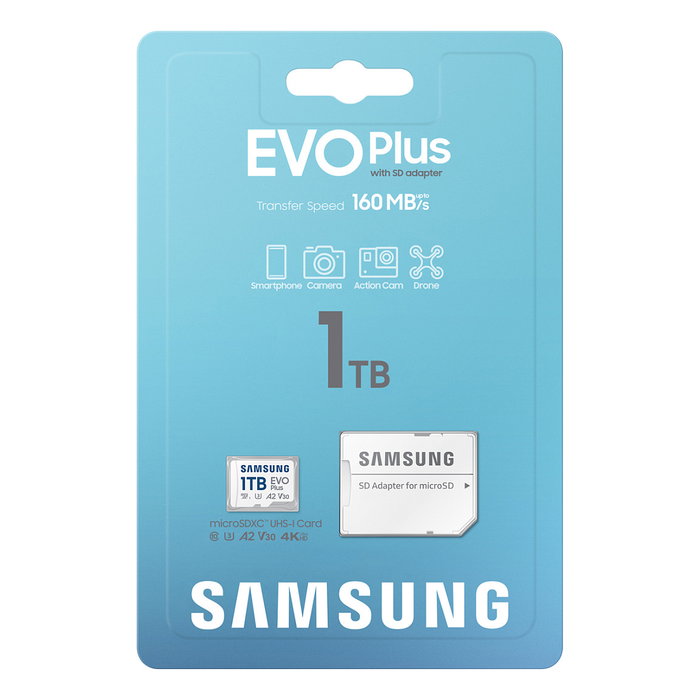 Samsung MB-MC1T0S Tarjeta MicroSDXC 1 TB EVO Plus - UHS-I U3 A2 V30 - 160 MB/s - incl. Adaptador SD