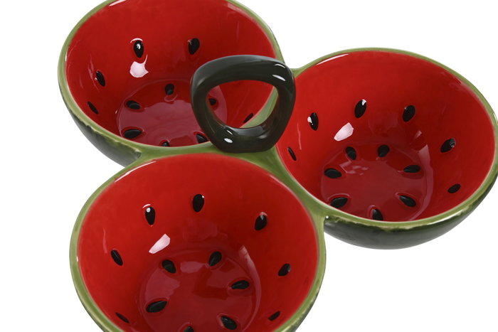 DKD Home Decor Set de 3 Cuencos de Gres Fruits 24 Sandía Rojo y Verde