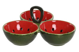 DKD Home Decor Set de 3 Cuencos de Gres Fruits 24 Sandía Rojo y Verde