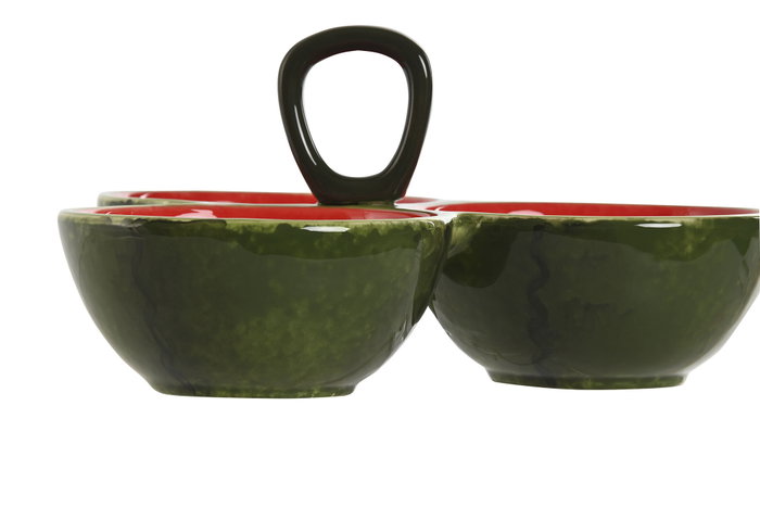 DKD Home Decor Set de 3 Cuencos de Gres Fruits 24 Sandía Rojo y Verde
