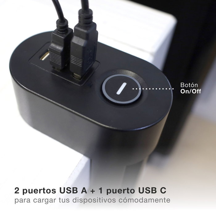 GSC Evolution Base múltiple de sobremesa 3T + 2 USB A + 1 USB Tipo C, 1,4M Negro