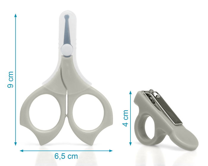 KioKids Set Manicura Bebés Gris con Tijeras Punta Redondeada y Cortauñas +0 Meses