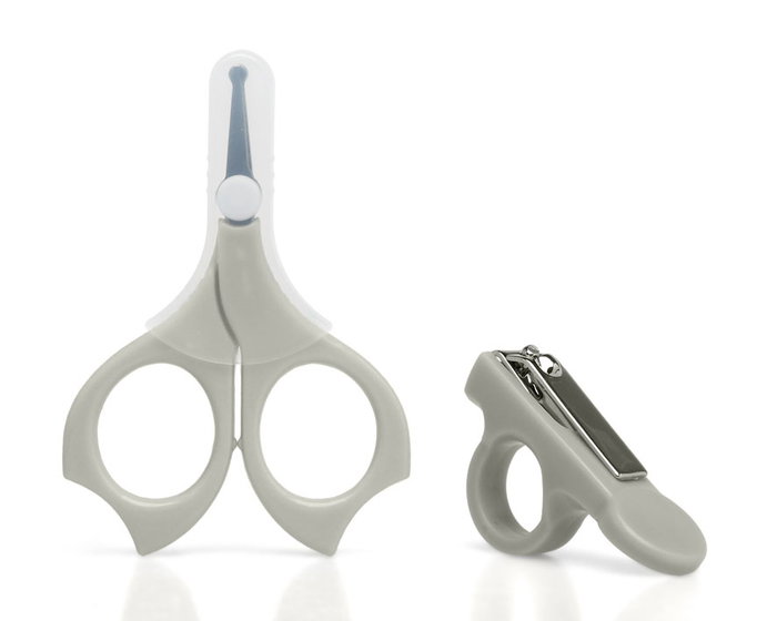 KioKids Set Manicura Bebés Gris con Tijeras Punta Redondeada y Cortauñas +0 Meses