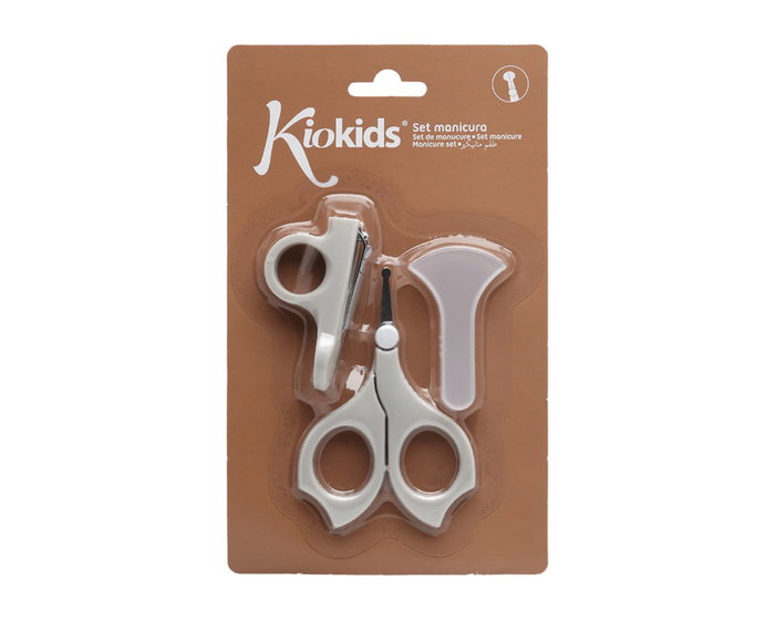 KioKids Set Manicura Bebés Gris con Tijeras Punta Redondeada y Cortauñas +0 Meses