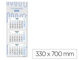 Liderpapel Calendario de Pared 2026 - 3 Meses Vista Plegable, 33x70 cm, Papel 90 g/m²
