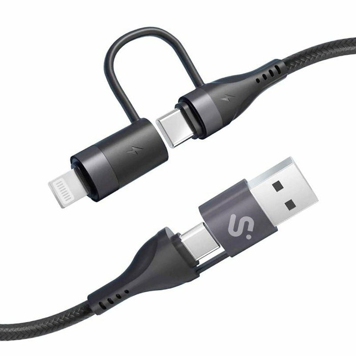 Subblim Cable TOP 4 en 1 60W USB-A/2xUSB-C/Lightning 1m Negro Subblim Cable TOP 4 en 1 60W USB-A/2xUSB-C/Lightning 1m Negro