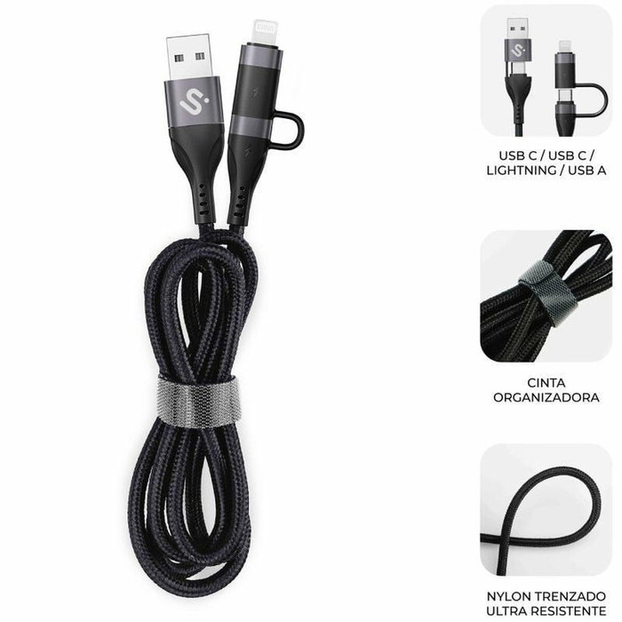 Subblim Cable TOP 4 en 1 60W USB-A/2xUSB-C/Lightning 1m Negro Subblim Cable TOP 4 en 1 60W USB-A/2xUSB-C/Lightning 1m Negro