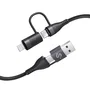 Subblim Cable USB 4 en 1 60W Carga Rápida PD 3.0 QC 3.0 USB-A 2xUSB-C Lightning 1 m Negro para Móvil, Tablet y Portátil SUBCAB-4IN101