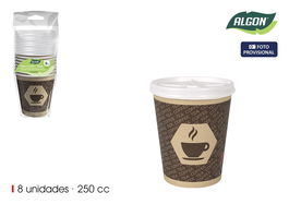 Inde Set 8 Vasos Cartón para Café con Tapa 250 cc (18 Unidades)