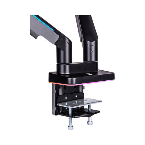 Thermaltake GEA-MSR-DMSBLK-01 Brazo de Monitor Gaming Doble con RGB, Soporte para 2 Pantallas de 17 a 35 Pulgadas, Capacidad 20 kg, Ajuste de Altura e Inclinación, Negro y Gris