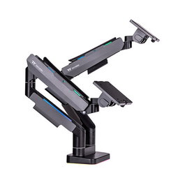 Thermaltake GEA-MSR-DMSBLK-01 Brazo de Monitor Gaming Doble con RGB, Soporte para 2 Pantallas de 17 a 35 Pulgadas, Capacidad 20 kg, Ajuste de Altura e Inclinación, Negro y Gris