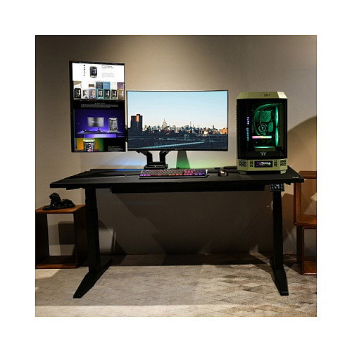 Thermaltake GEA-MSR-DMSBLK-01 Brazo de Monitor Gaming Doble con RGB, Soporte para 2 Pantallas de 17 a 35 Pulgadas, Capacidad 20 kg, Ajuste de Altura e Inclinación, Negro y Gris