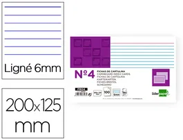 Liderpapel Ficha rayada nº4 125x200 mm 180gr paquete de 100 unidades