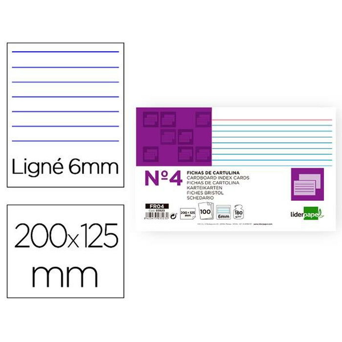 Liderpapel Ficha rayada nº4 125x200 mm 180gr Liderpapel Ficha rayada nº4 125x200 mm 180gr