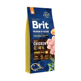 Brit Premium Dog Nature Junior M 15kg - Alimento para Perros con Pollo, Avena y Trigo, Rico en Proteínas, Fibra Intestinal y Condroprotectores