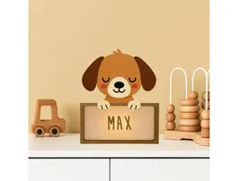 Wondee Lámpara Quitamiedos Personalizable Perro para Niños con Nombre, Luz Nocturna de Madera Sostenible y Carga USB-C