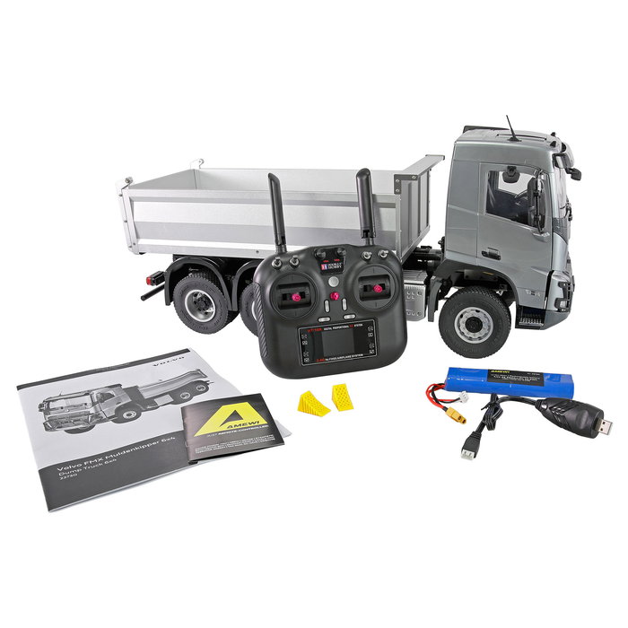 AMEWI Volvo FMX E015 - Camión Basculante a Control Remoto 1:14 Escala, RTR, Plata, 595 mm, Motor Eléctrico, 7.6 kg, para Mayores de 14 Años