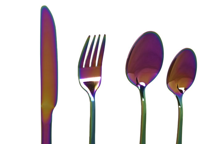 DKD Home Decor Cuberteria Basicos Set de 24 piezas, Multicolor Iridiscente Inox 0.3 x 23 x 1.8 cm