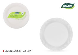 Algon Set 25 Platos Redondos Cartón Natural 23 cm (18 Unidades)