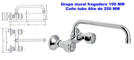 GENEBRE Grupo Mural Fregadero 15 cm con Caño Tubo Alto 25 cm