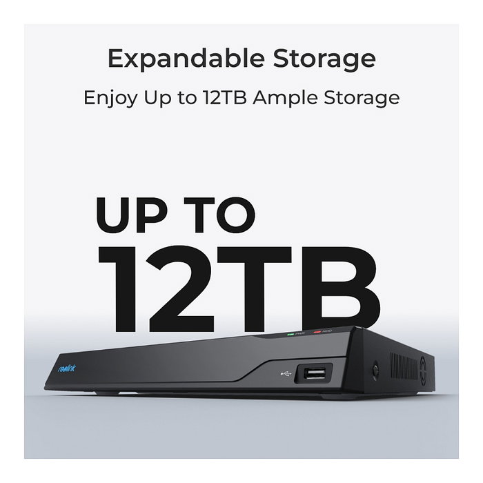 Reolink NVS16 - Sistema de Videovigilancia 16 Canales PoE, Grabación 4K, 4 TB HDD, Compatible con H.265, para 20 Usuarios - Negro