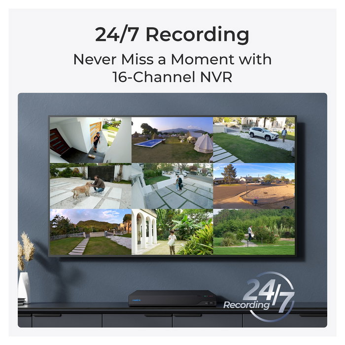 Reolink NVS16 - Sistema de Videovigilancia 16 Canales PoE, Grabación 4K, 4 TB HDD, Compatible con H.265, para 20 Usuarios - Negro