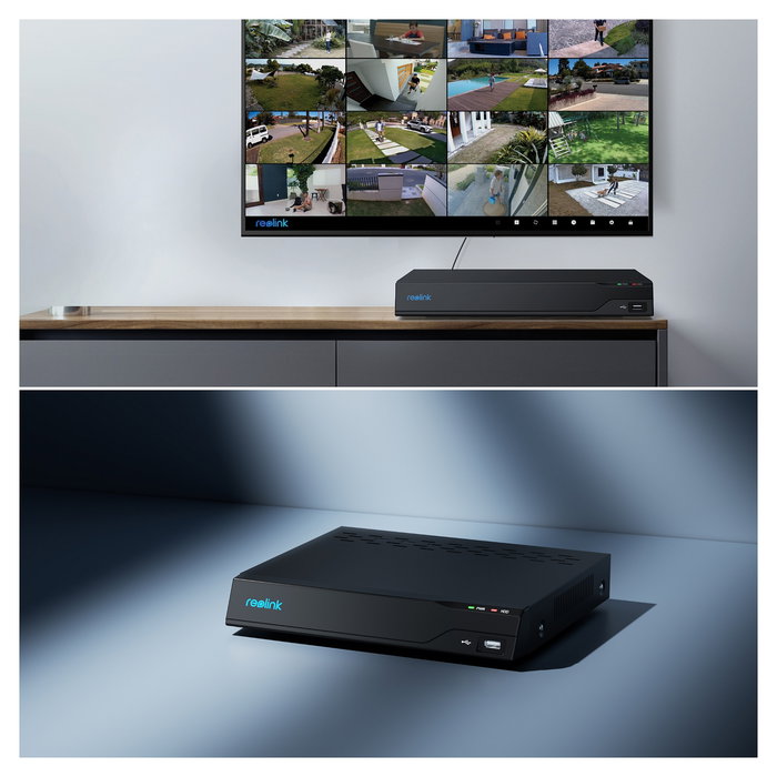 Reolink NVS16 - Sistema de Videovigilancia 16 Canales PoE, Grabación 4K, 4 TB HDD, Compatible con H.265, para 20 Usuarios - Negro