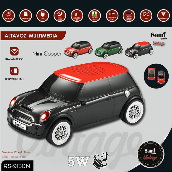 SAMI Altavoz Sami Vintage Mini Cooper Negro Multimedia