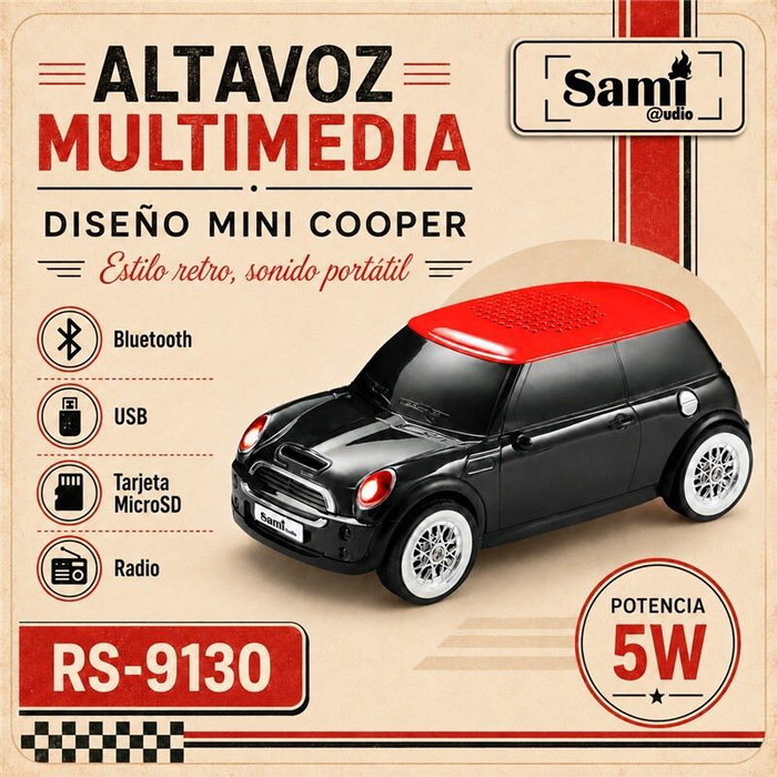 SAMI Altavoz Sami Vintage Mini Cooper Negro Multimedia