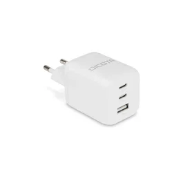 Dicota D32054 - Cargador Rápido GaN Universal 65W Blanco, Interruptor Incorporado, 3 Puertos (2 USB-C PD 3.0, 1 USB-A), Protecciones SOVP/OCP/OTP/SCP, para Móvil y Portátil
