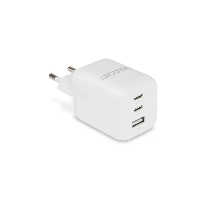 Dicota D32054 - Cargador Rápido GaN Universal 65W Blanco, Interruptor Incorporado, 3 Puertos (2 USB-C PD 3.0, 1 USB-A), Protecciones SOVP/OCP/OTP/SCP, para Móvil y Portátil