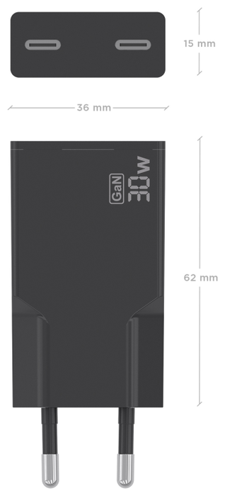 Aisens Cargador GaN 30W Ultra Delgado 2xUSB-C Negro A110-1006 Aisens Cargador GaN 30W Ultra Delgado 2xUSB-C Negro A110-1006