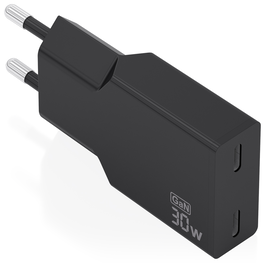 Aisens Cargador GaN 30W Ultra Delgado 2xUSB-C Negro A110-1006
